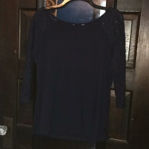 Navy Lace Sleeved Top